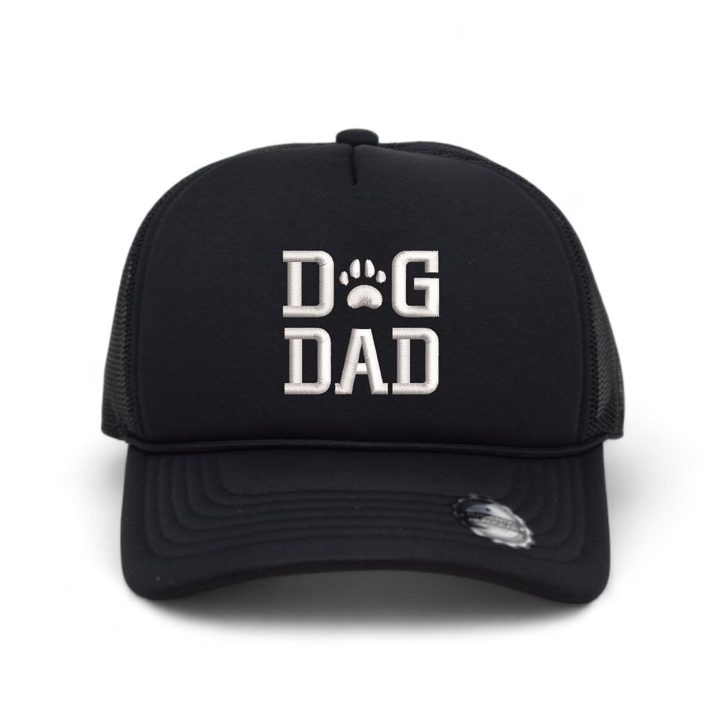 Dog Dad Paw Embroidered 5 Panel Rope Trucker Adjustable Hat - Black